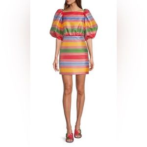 Antonio Melani x The Nat Note Nell Striped Jacquard Short Puffed Sleeve Dress